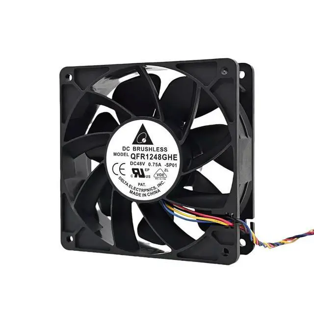 Alt view image 2 of 3 - 12038 for Delta QFR1248GHE 48V 0.75A PWM Cooling Fan - 120x120x38mm, 6000RPM, 24W, 4-Wire Ball Bearing, Industrial Bl