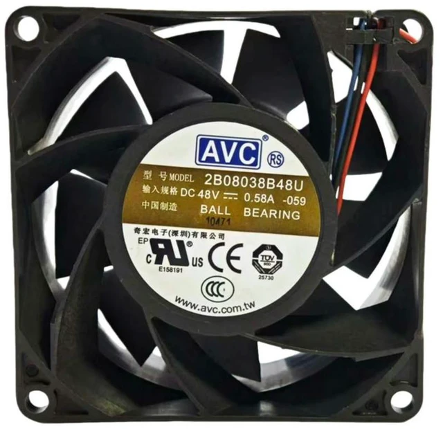 Alt view image 2 of 3 - For AVC 2B08038B48U DC 48V 0.58A 80mm Fan 8038 8000RPM 116CFM Server Inverter Telecom Violent Cooling Fan Ball Bearing