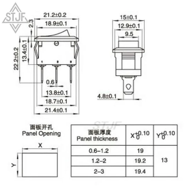 Alt view image 3 of 4 - 10pcs/lot Ship Type Switch 15X21 KCD1-101 Black 2Pin 6A/250V ON-OFF 15*21