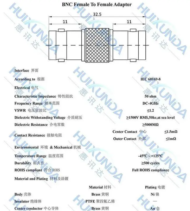 Alt view image 3 of 6 - BNC-KK BNC female to female straight-through head Q9-KK Q9 adapter BNC double female head RF connector