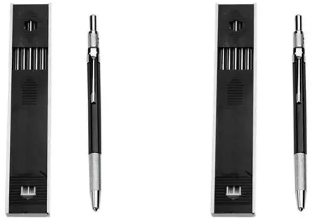 Main image of 2Pcs 2.0Mm Mechanical Pencil Lead Pencil For Draft Drawing Carpenter Crafting Art Sketching With 24 Pcs Refill - Black