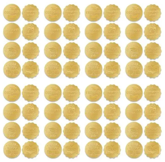 Main image of 320PCS Graduation Stickers Gold Coin Stickers Gold Embossed Graduation Cap And Diploma Seals Stickers For Envelopes
