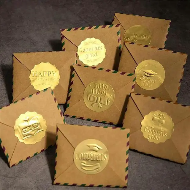 Alt view image 2 of 3 - 320PCS Graduation Stickers Gold Coin Stickers Gold Embossed Graduation Cap And Diploma Seals Stickers For Envelopes