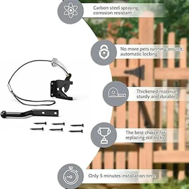 Alt view image 2 of 3 - 1PCS Door Latch With Spring Puller, Fence Door Lock, Fence Lock Small Lock With Rope, Suitable For Fence Gates Durable