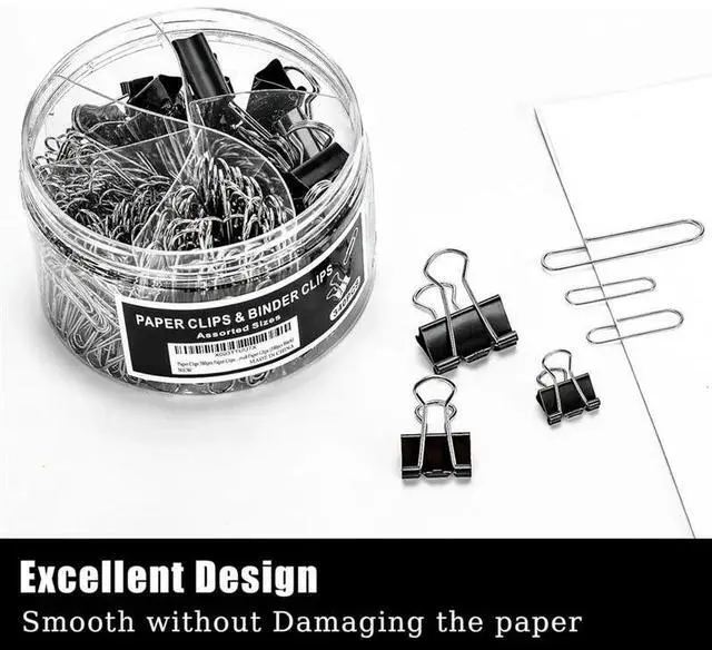 Main image of Premium Set Of 340Pcs Assorted Sizes Paper & Binder Clips - For School Or Office Use