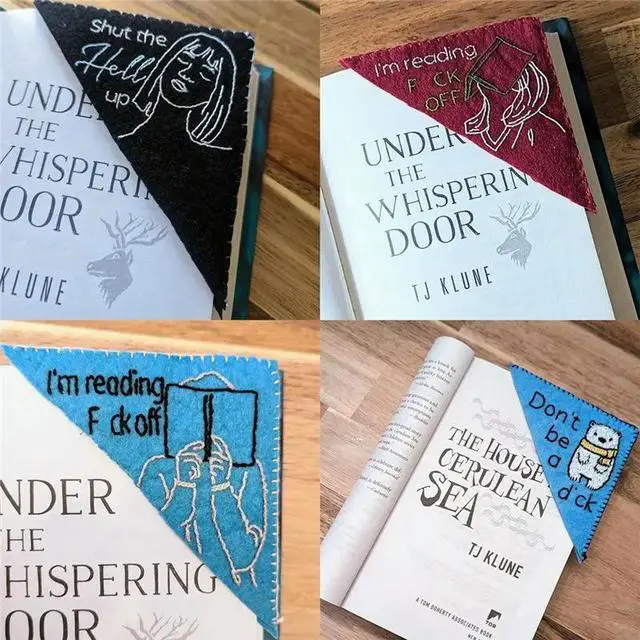 Alt view image 2 of 3 - Bookmark Books Funny Word For Book Lovers Hand Embroidered Felt, Corner Bookmark