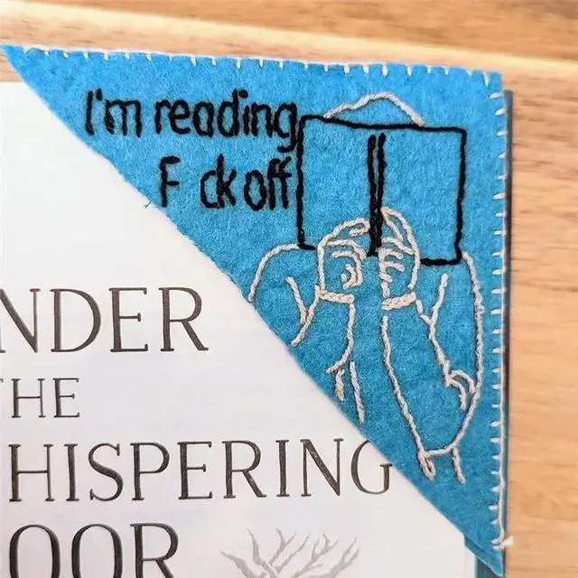 Alt view image 3 of 3 - Bookmark Books Funny Word For Book Lovers Hand Embroidered Felt, Corner Bookmark