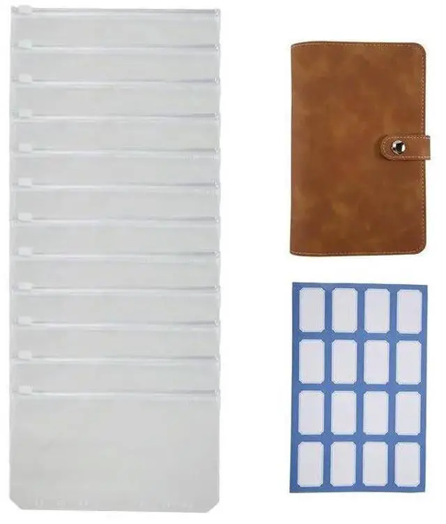 Alt view image 2 of 3 - Brown Budget Binder, PU Leather Wallet For Cash Vouchers, Planner Notebook Cover With 12 Zip Envelopes