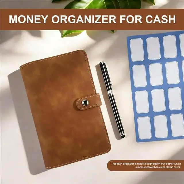 Alt view image 3 of 3 - Brown Budget Binder, PU Leather Wallet For Cash Vouchers, Planner Notebook Cover With 12 Zip Envelopes