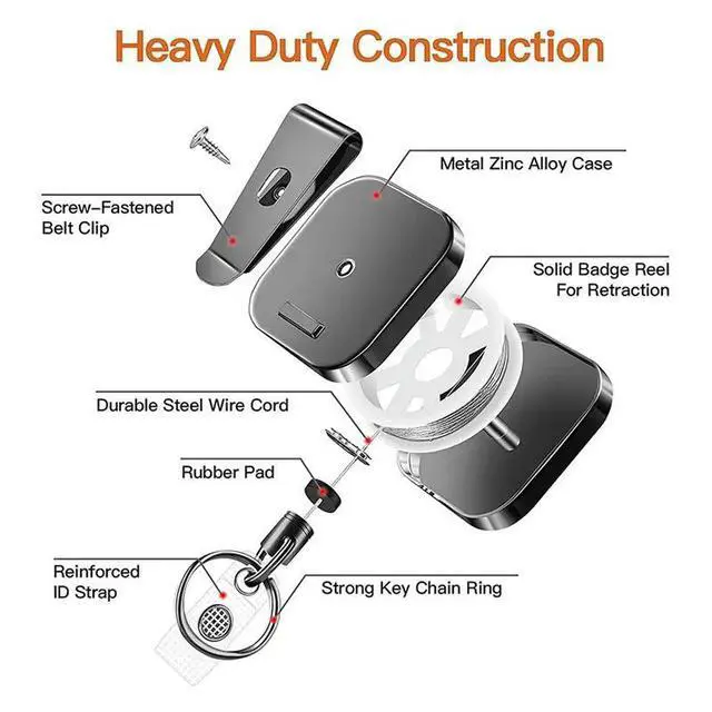 Alt view image 2 of 3 - 6X Heavy Duty l Retractable Carabiner Keychain Belt Badge Reels Clip 28.3Inch Reinforced Steel Wire Cord