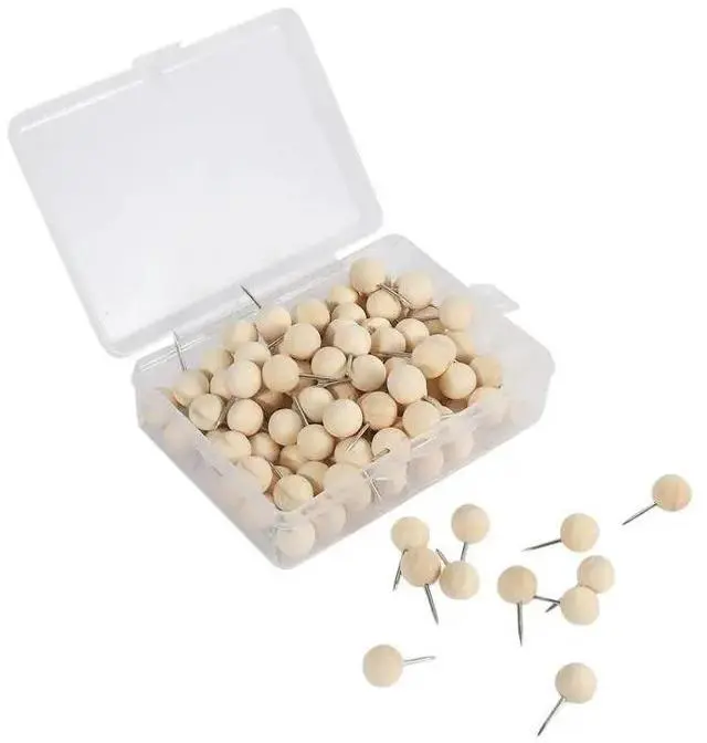Main image of 390Pcs Round Wood Decorative Push Pins, Wood Head And Steel Needle Point Thumb Tacks For Photos, Maps And Cork Boards