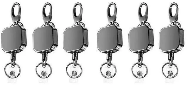 Main image of 6X Heavy Duty l Retractable Carabiner Keychain Belt Badge Reels Clip 28.3Inch Reinforced Steel Wire Cord