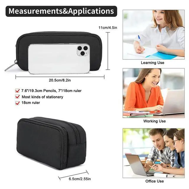 Main image of 3X Big Capacity Pencil Case Oxford Pouch Marker Pen Case Simple Stationery Bag School Office Organizer Black