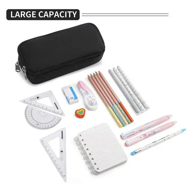 Alt view image 2 of 3 - 3X Big Capacity Pencil Case Oxford Pouch Marker Pen Case Simple Stationery Bag School Office Organizer Black