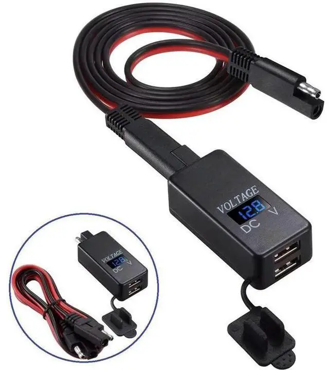 Main image of SAE To USB Adapter With Voltmeter Motorcycle Quick Disconnect Plug With Waterproof Dual USB Charger For Phone