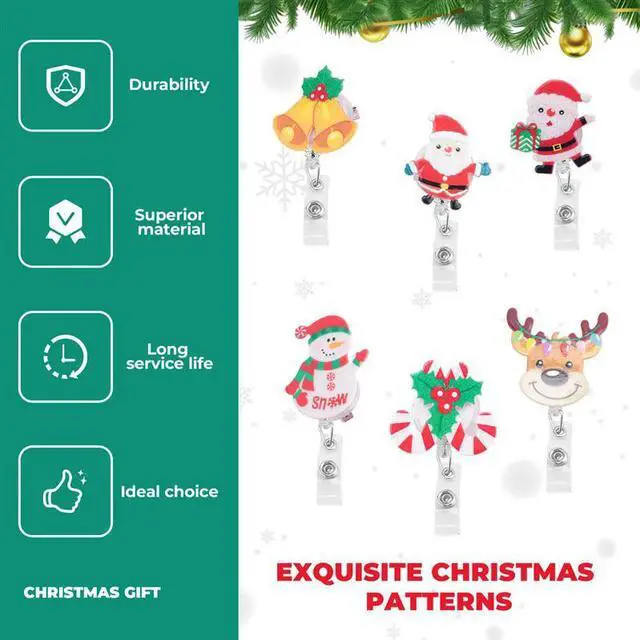 Alt view image 2 of 3 - Christmas Badge Reel Retractable Nurse Badge Clips Holiday Cute Badge Name ID Reel, Nurse Teacher Christmas Decoration Durable