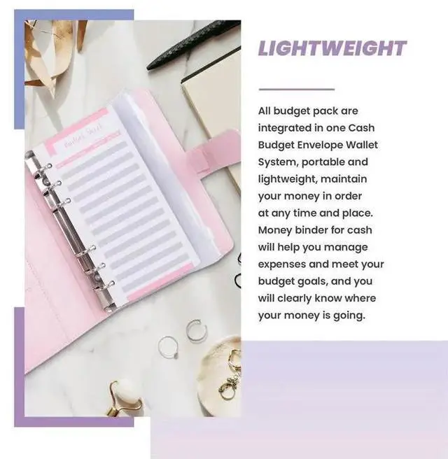 Alt view image 3 of 3 - A6 Money Budget Ring Binder,Cash Stuffing Budget Wallet Planner Binder With Cash Envelope, Money Folder Wallet Organiser