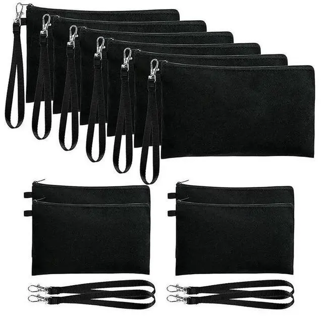 Main image of 10Pack Sublimation Blank Cosmetic Bags With Wristband For DIY Craft Zipper Pencil Bags Black 8.3 X 5.1 In