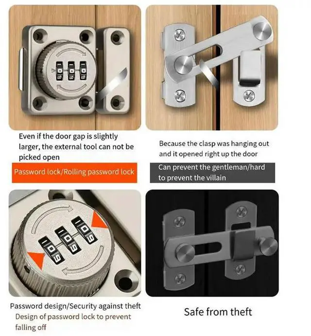 Alt view image 2 of 3 - 2Pcs No Punchingcombination Lock Latch Bolt Latch Door Hitch Sliding Door Lock Open Door Lock Room Door Ecurity
