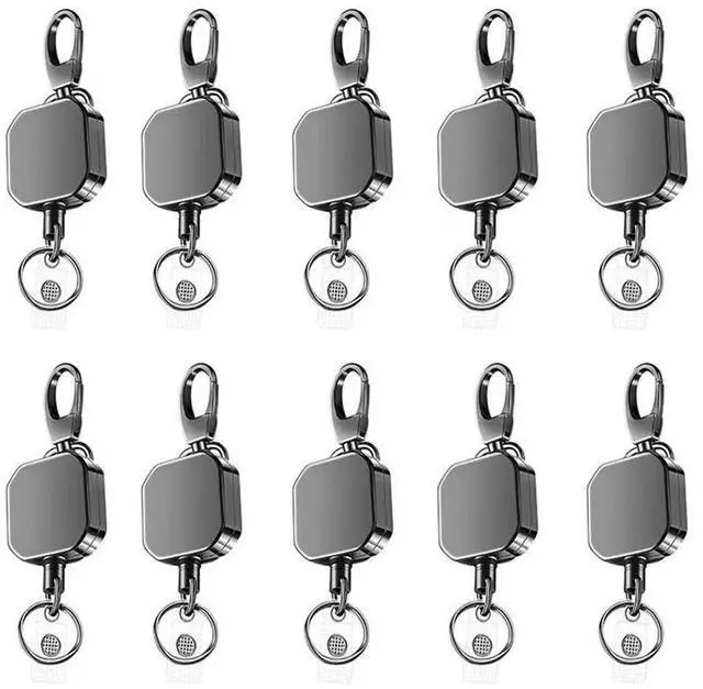 Main image of 10X Heavy Duty l Retractable Carabiner Keychain Belt Badge Reels Clip 28.3Inch Reinforced Steel Wire Cord