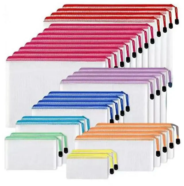 Main image of 30 PCS Mesh Zipper Pouch Waterproof Zipper Bags For Organizing School Supplies, Office Appliances
