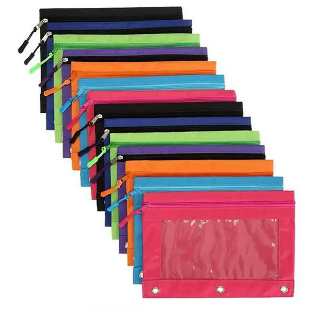 Alt view image 2 of 3 - 14PCS Binder Pencil Pouch With Zipper Pulls,For School, Office, Pencil Case Enforced 3 Ring