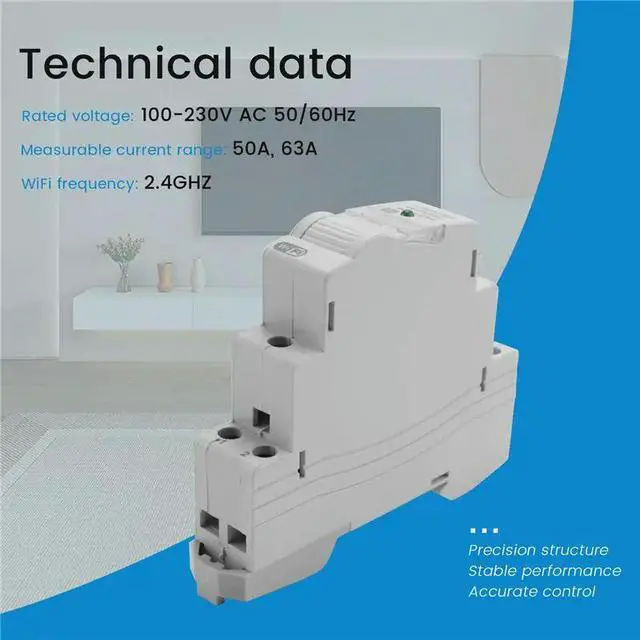 Alt view image 3 of 3 - Tuya Single Phase ligen Energy Meter 100A Din Rail Precisely Measuring Voltmeter Ammeter Power ATMS1603