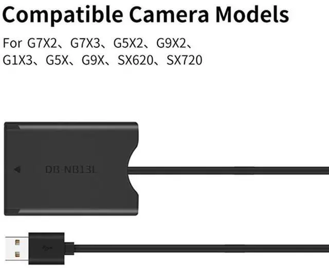 Alt view image 3 of 3 - 3X NB-13L Dummy With USB-A Power Adapter DC Coupler For G7X2 G7X3 G5X2 G9X2 G1X3 G5X G9X SX620 SX720 SX730