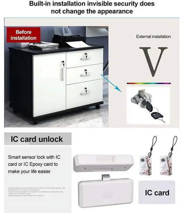Alt view image 3 of 3 - 4X Tuya Drawer Sensor Lock Keyless Invisible No Hole File Cabinet Lock Wardrobe Locks APP Bluetooth