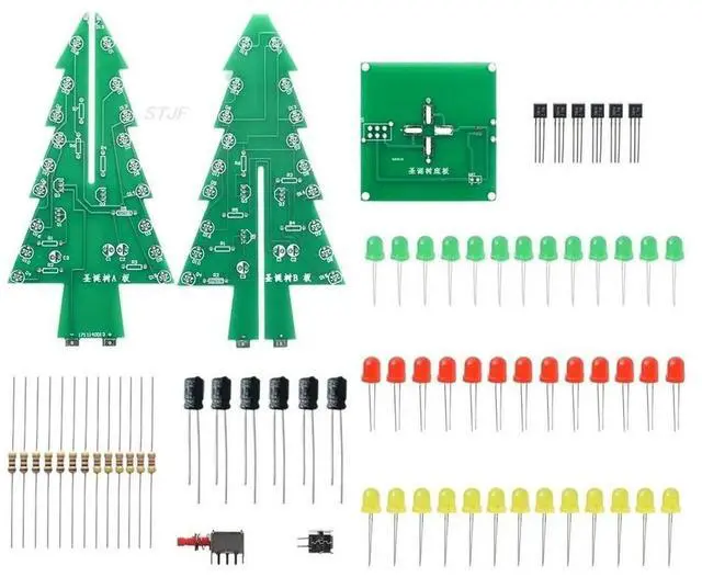 Alt view image 4 of 6 - Three-Dimensional 3D Christmas Tree LED DIY Kit Red/Green/Yellow LED Flash Circuit Kit Electronic Fun Suite