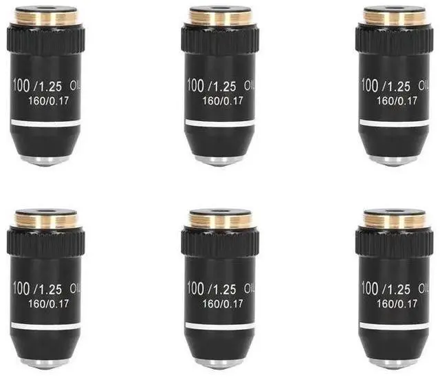 Main image of 6X Biological Microscope Lens, 195 Achromatic Black Objective Lens 100X Oil High Power Objective Interface 20.2Mm Thread