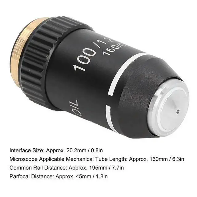 Alt view image 2 of 3 - 6X Biological Microscope Lens, 195 Achromatic Black Objective Lens 100X Oil High Power Objective Interface 20.2Mm Thread