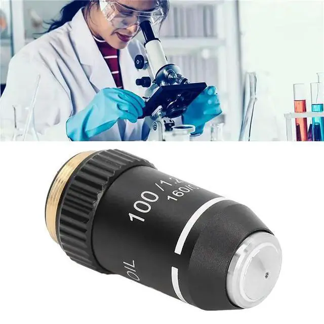 Alt view image 3 of 3 - 6X Biological Microscope Lens, 195 Achromatic Black Objective Lens 100X Oil High Power Objective Interface 20.2Mm Thread