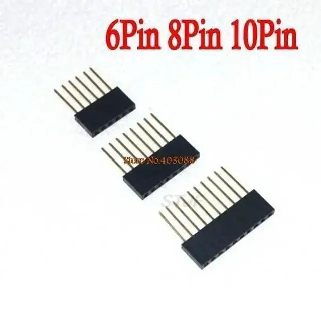 Main image of 60PCS 2.54MM 6Pin 8Pin 10Pin 10MM Long Needle Female Pin Header Strip Stackable Header