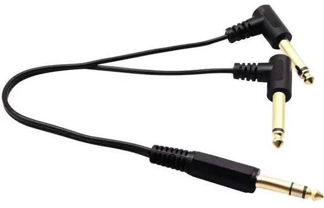 Main image of 6.35mm to 2 * 6.35 Audio Y Splitter Cable,Gold Plated 90 Degree 1/4 Inch 6.35mm Male TRS Stereo to 2(Dual) 6.35mm 1/4 Inch Male TS Mono Right Angle Y Splitter Audio Cable(30CM/12Inch)