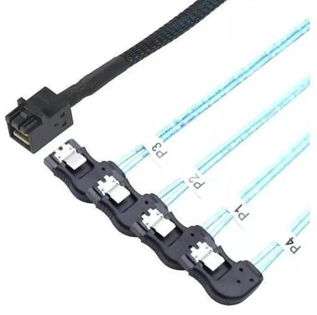 Alt view image 4 of 5 - Mini SAS HD SFF-8643 to 4 Ports Right Angle SATA Server Connections Cable 100CM