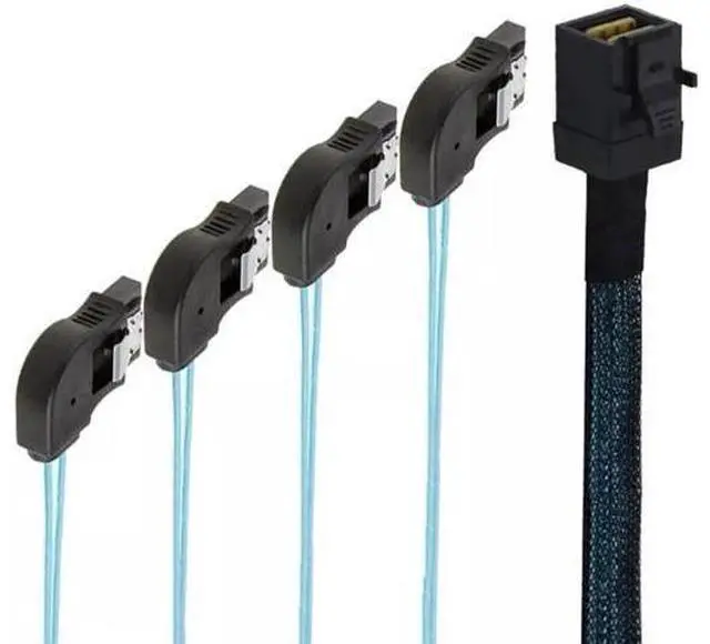 Alt view image 5 of 5 - Mini SAS HD SFF-8643 to 4 Ports Right Angle SATA Server Connections Cable 100CM