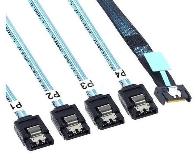 Main image of PCI-E Slimline Mini SAS 38P MCIO 4i SFF-8654 to 4X SATA Femal Extender Cable 50CM