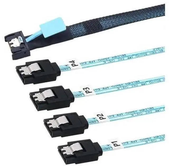 Alt view image 3 of 5 - PCI-E Slimline Mini SAS 38P MCIO 4i SFF-8654 to 4X SATA Femal Extender Cable 50CM