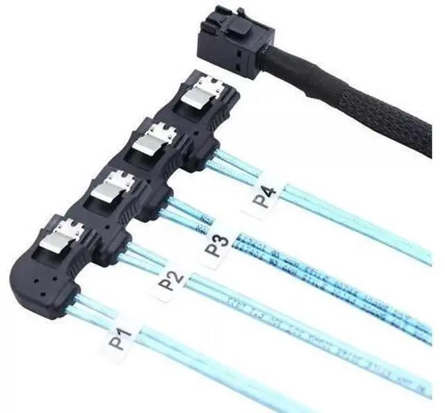 Alt view image 3 of 5 - Mini SAS HD SFF-8643 to 4 Ports Right Angle SATA Server Connections Cable 100CM