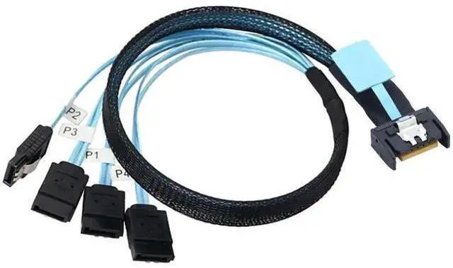 Alt view image 4 of 5 - PCI-E Slimline Mini SAS 38P MCIO 4i SFF-8654 to 4X SATA Femal Extender Cable 50CM