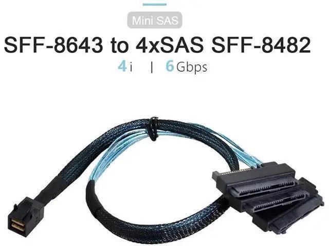 Alt view image 2 of 7 - Mini SAS SFF-8643 Host 1 to 4 SAS SFF-8482 29Pin Target SAS Disk 6Gbps Data Server Raid Cable 0.5M