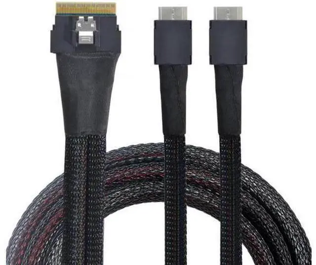 Alt view image 3 of 7 - PCI-E Ultraport Slimline SAS Slim 4.0 SFF-8654 8i 74pin to Dual Oculink SFF-8611 Cable 50cm PCI-Express