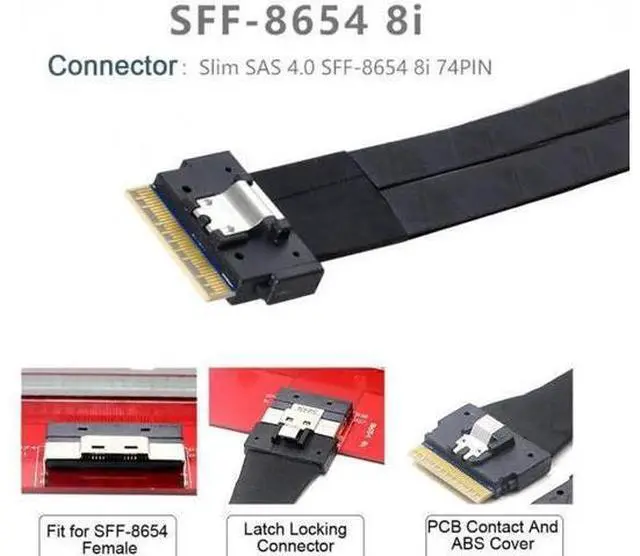 Alt view image 5 of 7 - PCI-E Ultraport Slimline SAS Slim 4.0 SFF-8654 8i 74pin to Dual SFF-8654 4i 38Pin Cable 40cm PCI-Express