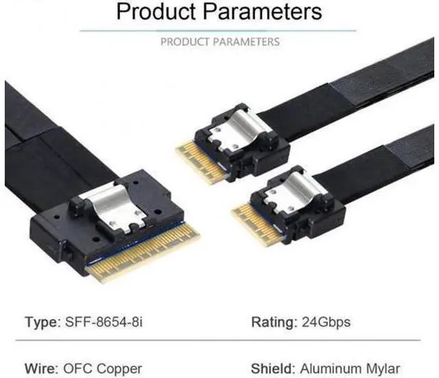 Alt view image 2 of 7 - PCI-E Ultraport Slimline SAS Slim 4.0 SFF-8654 8i 74pin to Dual SFF-8654 4i 38Pin Cable 40cm PCI-Express