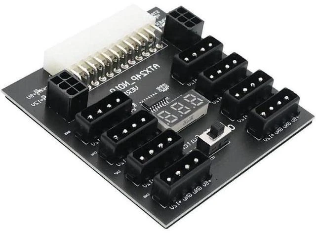 Main image of Kingjinglo Mining Power Supply 800W ATX 24Pin Power Supply Breakout Board to 8Port 4Pin for Chia Mining 2Port 6Pin Power Video Card Server Adapter