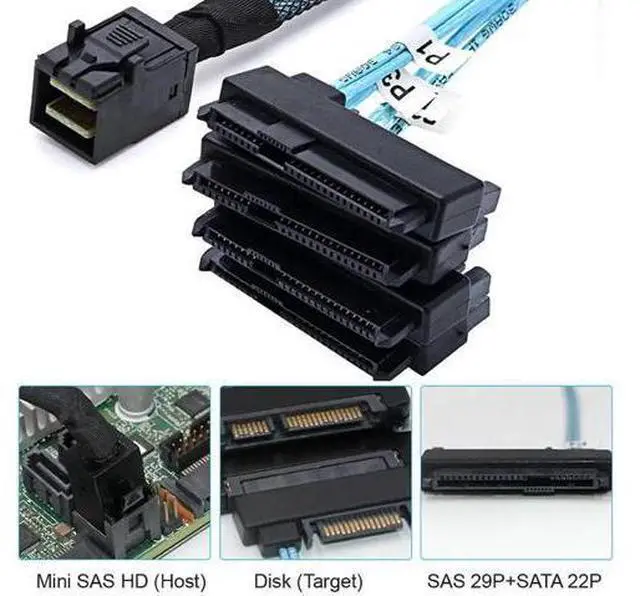 Alt view image 4 of 7 - Mini SAS SFF-8643 Host 1 to 4 SAS SFF-8482 29Pin Target SAS Disk 6Gbps Data Server Raid Cable 0.5M