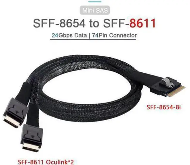 Alt view image 2 of 7 - PCI-E Ultraport Slimline SAS Slim 4.0 SFF-8654 8i 74pin to Dual Oculink SFF-8611 Cable 50cm PCI-Express