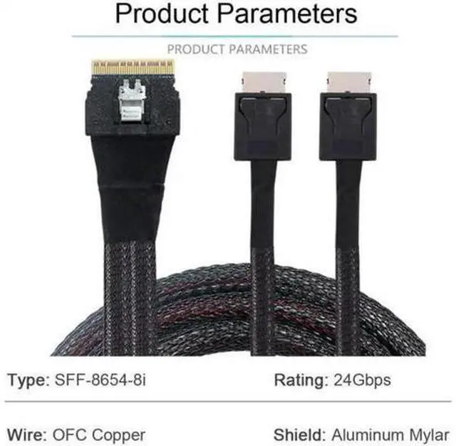 Alt view image 5 of 7 - PCI-E Ultraport Slimline SAS Slim 4.0 SFF-8654 8i 74pin to Dual Oculink SFF-8611 Cable 50cm PCI-Express