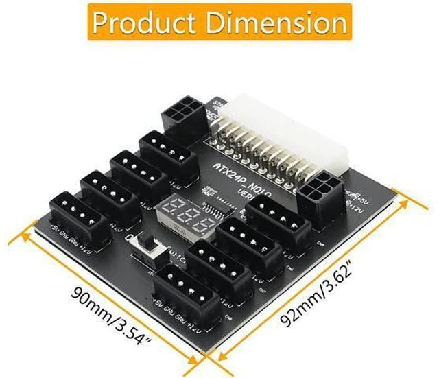 Alt view image 2 of 7 - Kingjinglo Mining Power Supply 800W ATX 24Pin Power Supply Breakout Board to 8Port 4Pin for Chia Mining 2Port 6Pin Power Video Card Server Adapter